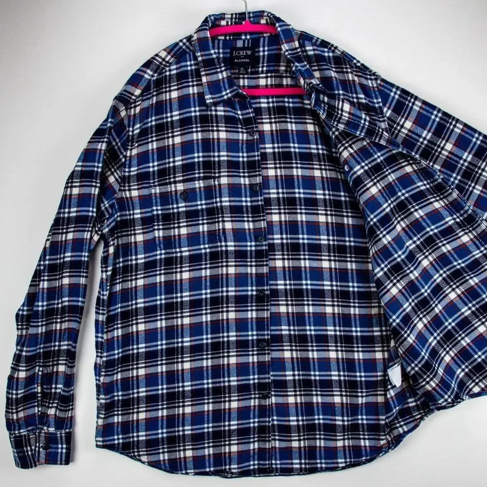 Men’s XL Flannel Shirt Blue Plaid 100% Cotton Long Sleeve Button Up J.Crew